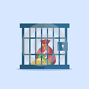 Dollar sack in a locked cage photo