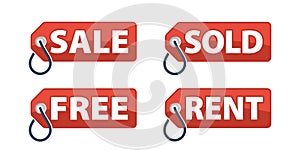Marker coupons to notify status information sale, sold, free and rent photo