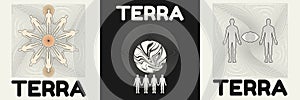 Terra. Vector set of hand drawn minimalistic placard with illustration.