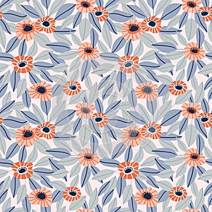 Trendy Seamless Floral Pattern in Vector hand drawn style. Ditsy repeated background photo