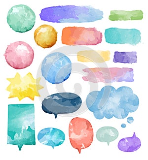 Basic Set of colorful watercolor speech bubbles vector