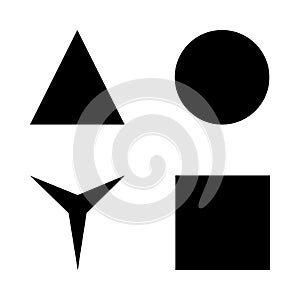 Basic shape elements with sharp and rounded edges vector set.Wooden block shapes in a row, reflected on white surface.