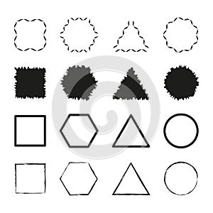 Basic shape icons. Minimal form set. Simple geometry collection. Vector graphic elements.