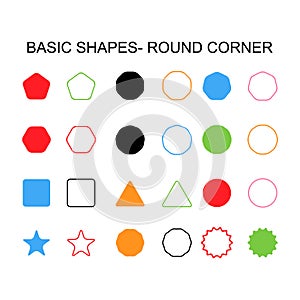 Basic shapes - round corner set icon, vector geometrical collection. vector illustration sign isolated on white background