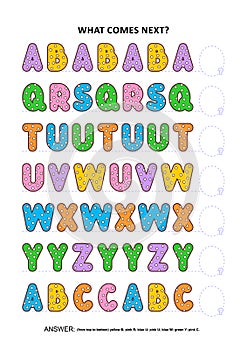 Basic skills practice worksheet - sequential pattern recognition with alphabet letters