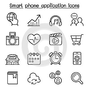 Basic Smart phone application icon set in thin line style