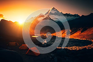 A basic trekking camp in Nepal is a place of natural beauty, and this image captures the landscape