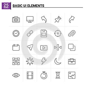 25 Basic Ui Elements icon set. vector background