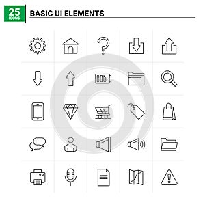 25 Basic Ui Elements icon set. vector background