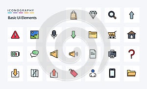 25 Basic Ui Elements Line Filled Style icon pack