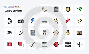 25 Basic Ui Elements Line Filled Style icon pack