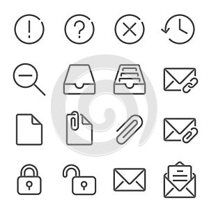 Basic UI icon illustration vector set. Contains such icon as Lock, Unlock, Mail, Inbox, Attached, Information, FaQ, and more. Expa photo