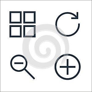 basic ui line icons. linear set. quality vector line set such as add, zoom out, rotate