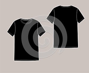 Basic unisex t shirt set.Front and Back. In black color, scheme