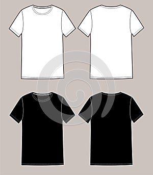 Basic unisex t shirt set.Front and Back. In white and black colors