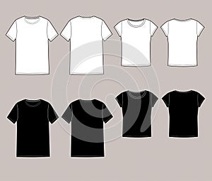 Basic unisex t shirt set.Front and Back. In white and black colors,