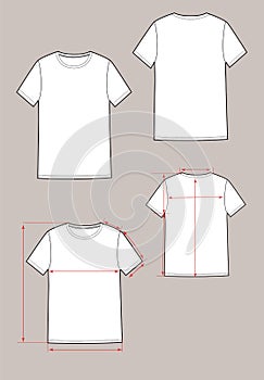 Basic unisex t shirt set.Front and Back. In white color, Option with arrows scheme.