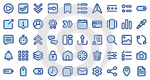 Basic user interface essential set. Blue icon set. User interface symbols. Vector illustration