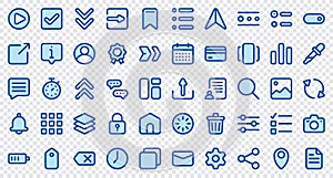 Basic user interface essential set. Blue icon set. User interface symbols. Vector illustration