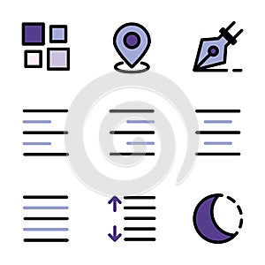 Basic user interface icon set outline include mouse, pointer, cursor, click, alarm, timer, clock, reminder, menu, interface,