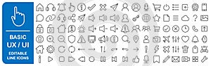 Basic UX UI editable line icons set. User interface web icon, website, mobile app icon collection.