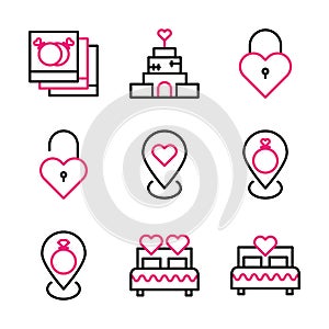 Basic vector wedding icon include photo,house,key,lock,pin,bed