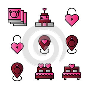 Basic vector wedding icon include photo,house,key,lock,pin,bed