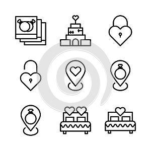 Basic vector wedding icon include photo,house,key,lock,pin,bed
