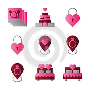 Basic vector wedding icon include photo,house,key,lock,pin,bed