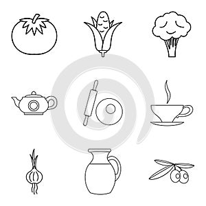 Basic vegan menu icons set, simple style