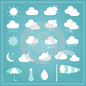 Basic Weather Icons on Blue Background