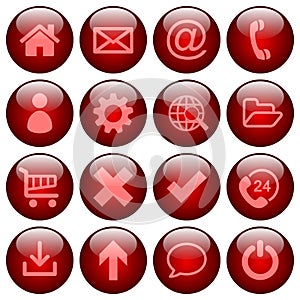 Basic web icon set in round glossy red buttons