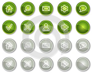 Basic web icons, green and grey circle buttons