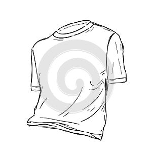 Basic white cotton t-shirt sketch. Raster illustration.