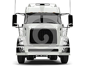 Basic white modern semi trailer truck - front view closeup shot