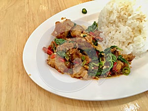 Basil Crispy pork with Rice