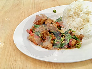 Basil Crispy pork with Rice