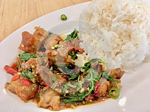 Basil Crispy pork with Rice