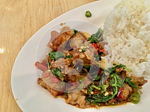 Basil Crispy pork with Rice