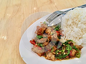 Basil Crispy pork with Rice