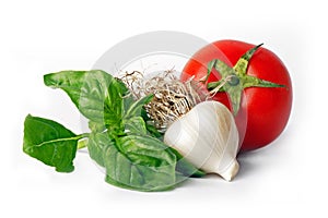 Basil, garlic, tomato