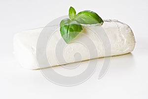 Basil leaf on mozzarella