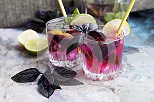 Basil lemonade with mint, lemon and lime