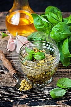 Basil pesto sauce and fresh ingredient