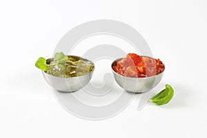 Basil pesto and tomato salsa