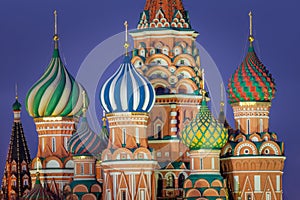 . Basil's Cathedral close-up at dramatic dawn, red square, Moscow, Russia