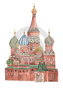 Basil`s Cathedral in Moscow watercolor illustration, sights of Russia, Red Square