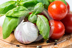 Basil tomato garlic and corn pepper
