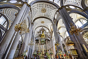 Basilica Altar Ornate Coloful Ceiling Puebla Cathedral Mexico