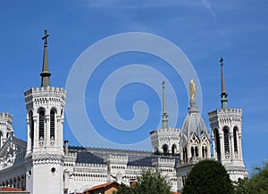 basilica called notre dame de fourviere with bell towers in Lyon